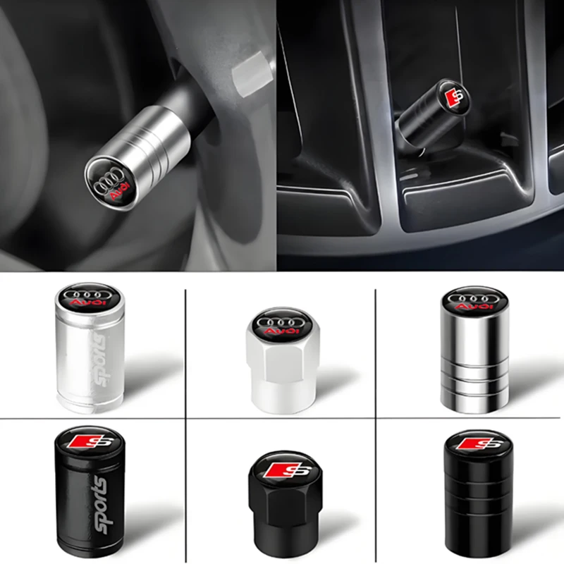 4Pc Car Wheel Tire Valve Cap Badge Emblem Air Stem Tyre Plug For Audi S A3 A5 A6 A1 A2 A4 A7 A8 Q1 Q2 Q3 Q4 Q5 Q6 Q7 Accessories