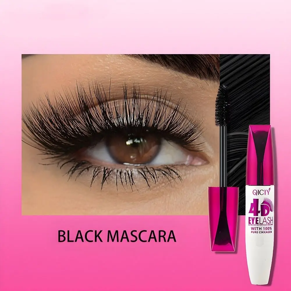 Black 4D Mascara Waterproof Extra Long Natural Curling Mascara Volume Lasting Smudge-Resistant Big Eye Makeup Novice Quick Start