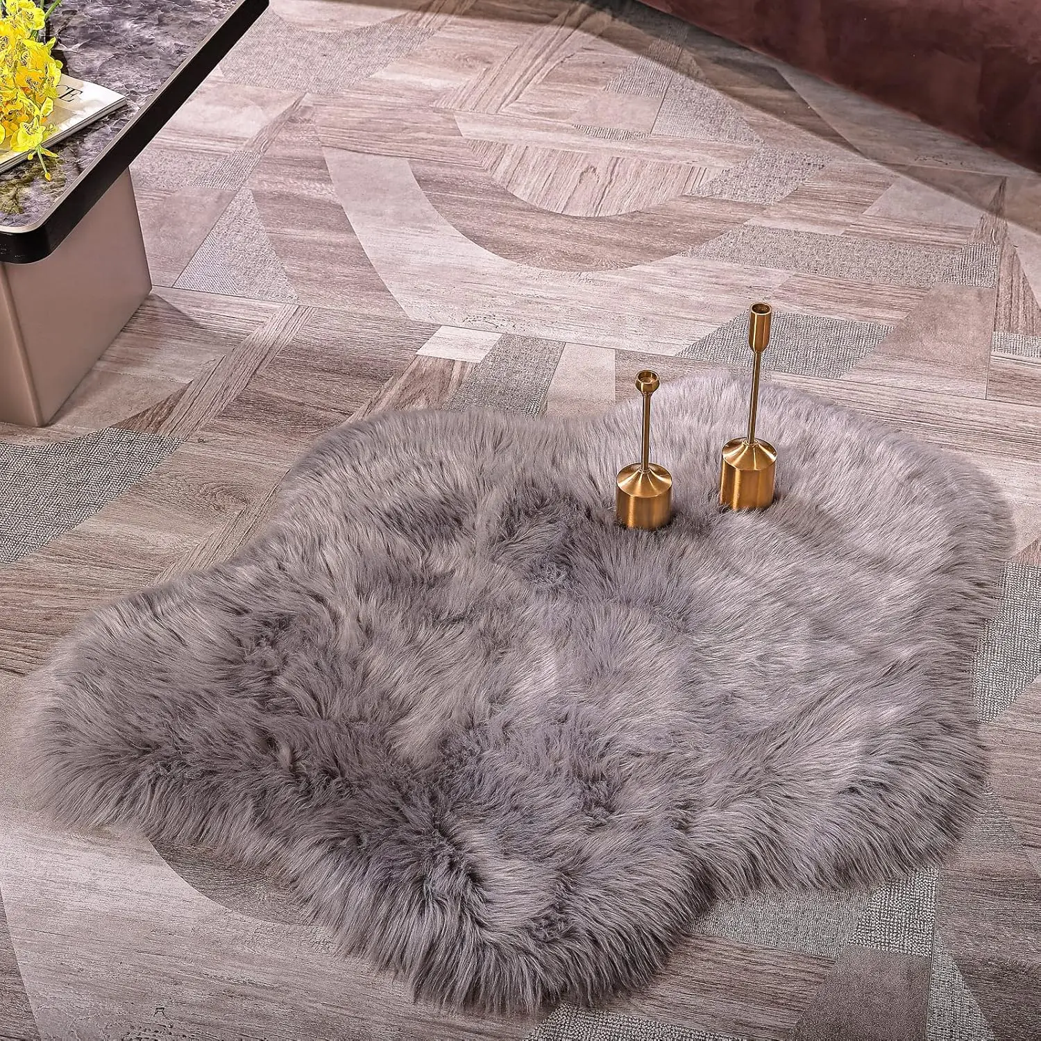 Soft Faux Sheepskin Fur Rug Fluffy Fur Chair Cover Seat Pad Non-Slip Area Rug For Bedroom Living Room Floor Kids Room (Gray,