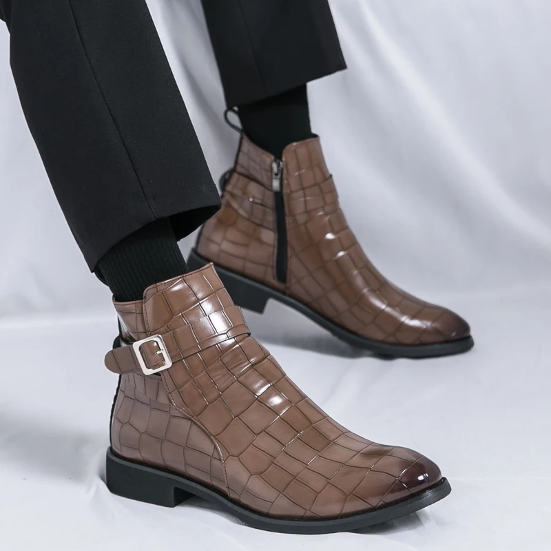 الرجال أحذية عالية أعلى بو تنقش نمط بلون كعب منخفض مريح الكلاسيكية رجال الأعمال الأحذية حجم 38-47 #3