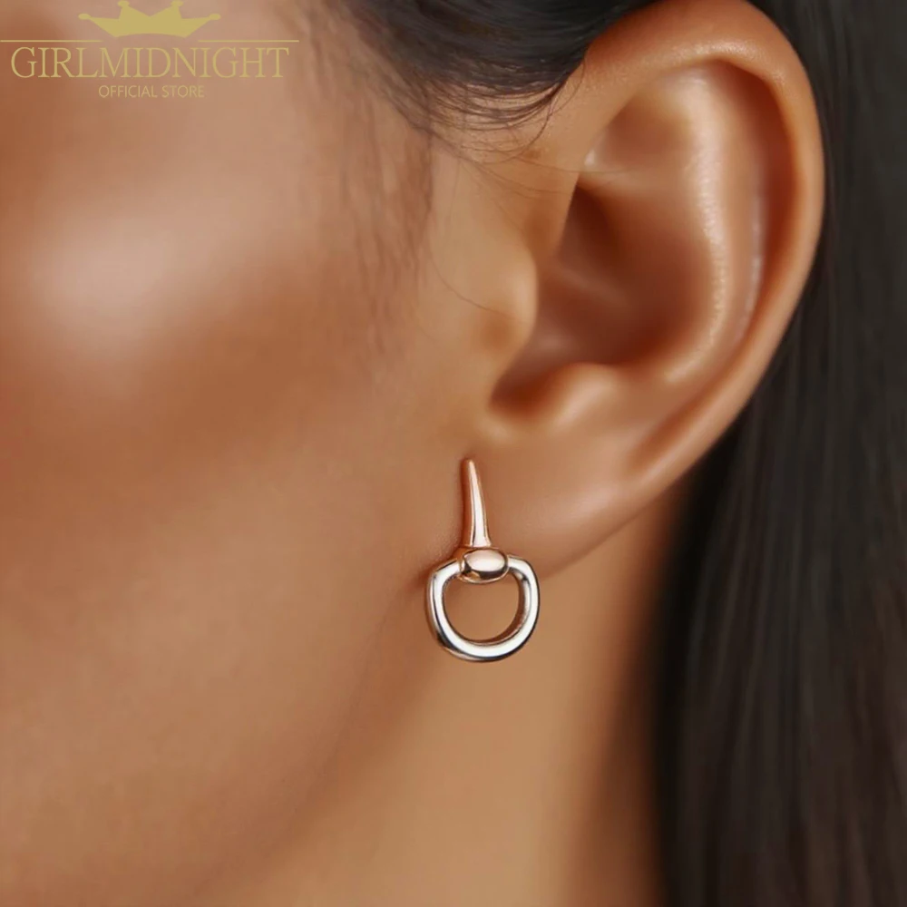 

2025 Fashion 925 Sterling Silver Gold Silver Plated Snaffle Bit Shape Stud Earring Charm Equestrian Horse Jewelry