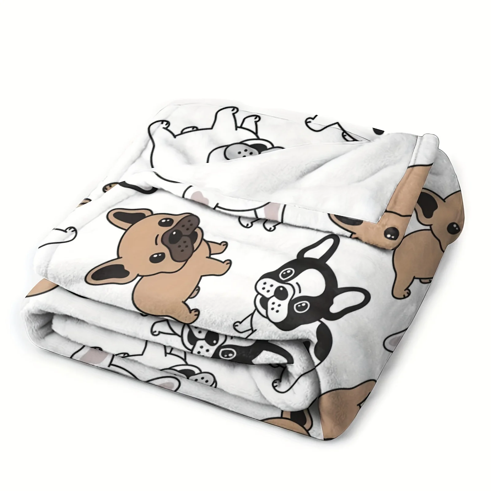VIKAMA French Fighting Carpet Flannel Soft and Non shedding Cartoon French Bulldog Pet Theme Bedroom Blanket Sofa Blanket