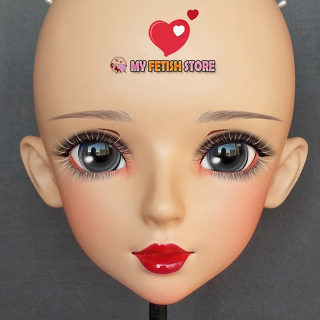 (Shi-05)Female Sweet Girl Resin Half Head Kigurumi BJD Eyes Crossdress Cosplay Japanese Anime Role Lolita Mask With Eyes And Wig