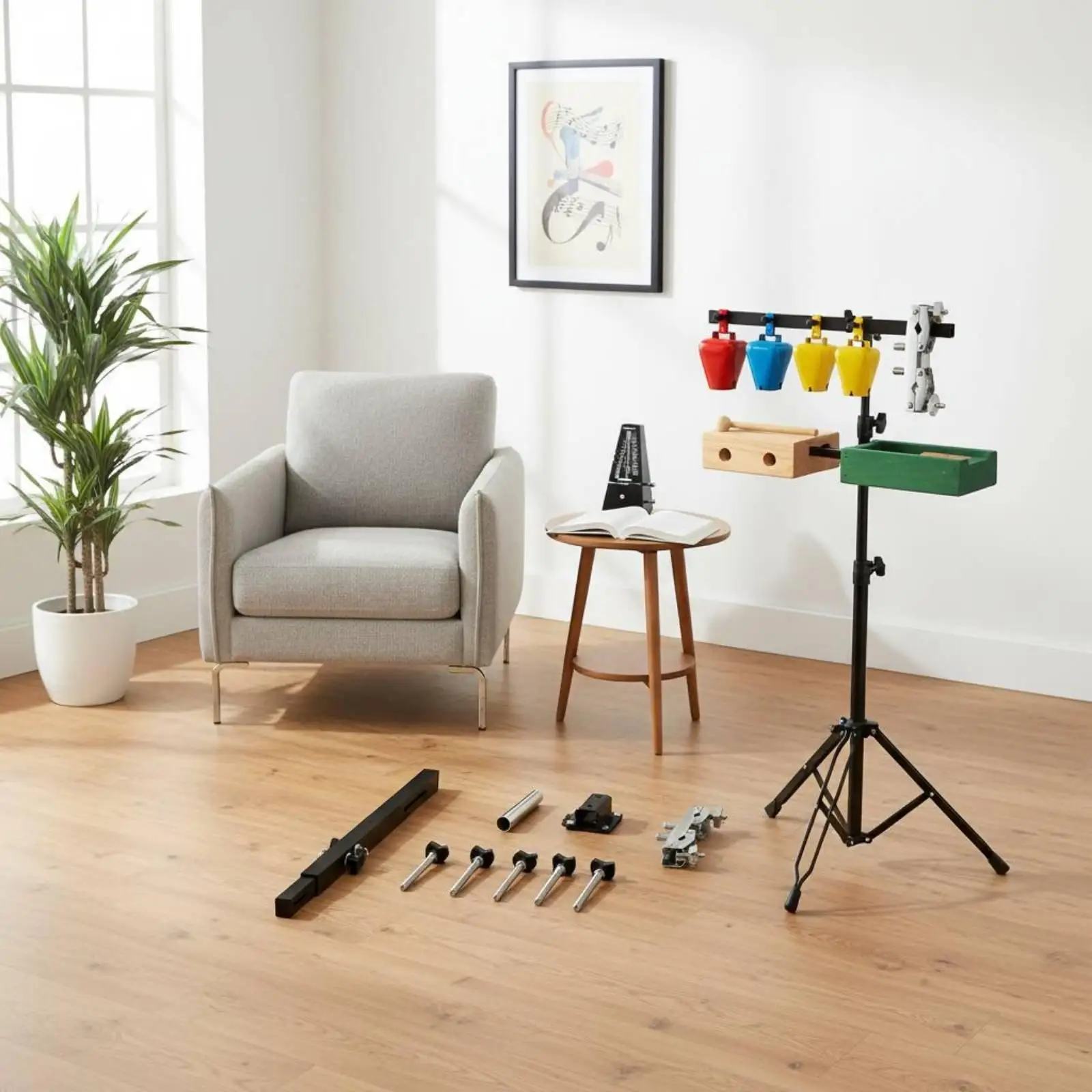 Multi-Post Percussion Rack Plastic Wrapped Heads Cowbell Stand for Stage, Studio