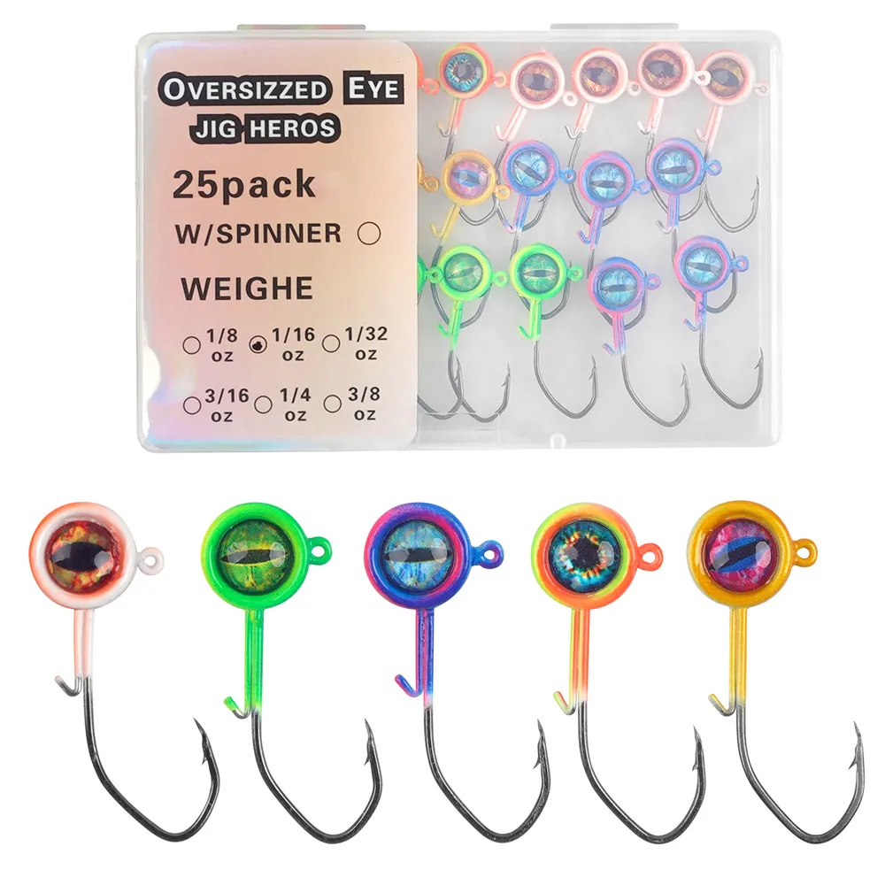 25 Stück Crappie Jig Heads Angelhaken mit 3D-Augen Swimbait 1/32 1/16 1/8OZ Angeljig-Köpfe Wurmhaken für Forellen und Barsche – Detail 7
