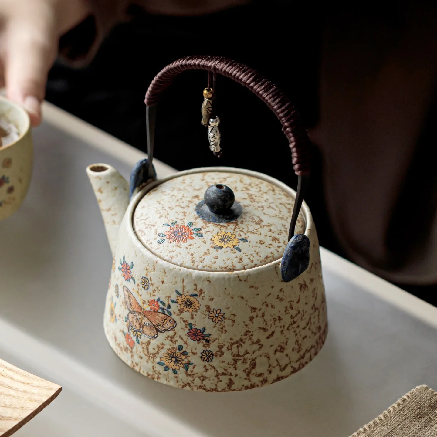 Blue and White Flint Red Teapot New Chinese Kung Fu Tea Set Retro Single Pot Creative Teapot Companion Gift Kung Fu Tea Set Pot