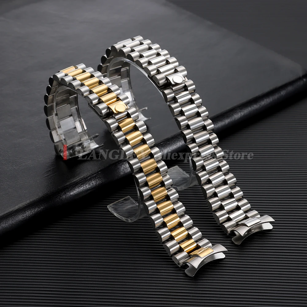 20mm Curved End Stainless Steel Watch Strap for Rolex for Oyster Perpetual Water Ghost Folding Buckle Bracelet Men's Metal Bands