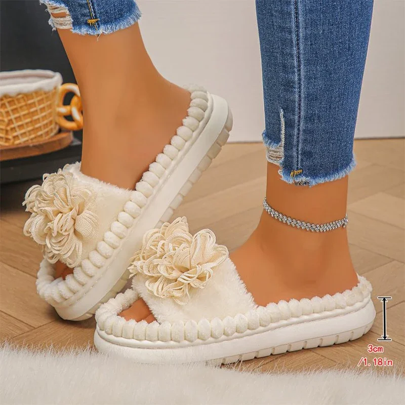 2025 شتاء جديد المرأة مفتوحة الأصابع نعال قماش سميكة القاع المنزل النعال المريحة خفيفة الوزن المضادة للانزلاق القطن السحب #4