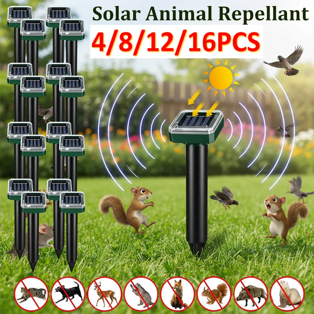 4pcs Solar Animal Repellant Waterproof Ultrasonic Mouse  Repellant Anti-Corrosion  Devices for Snake Mouse Mole Bird