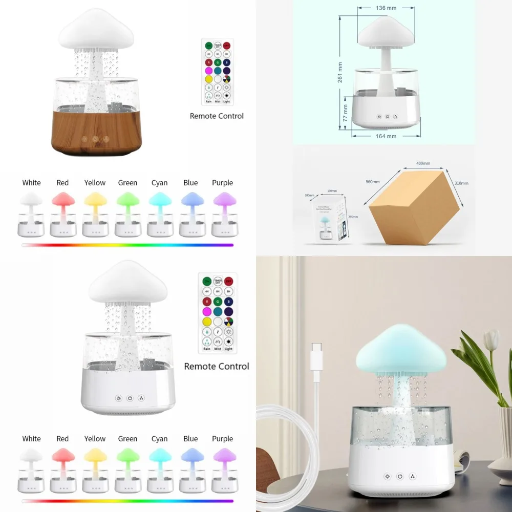 

Aromatherapy Perfume Spray - 450ML Rain Cloud Water Drops Ultrasonic USB Air Humidifier Diffuser with Essential Oil and LED Lamp