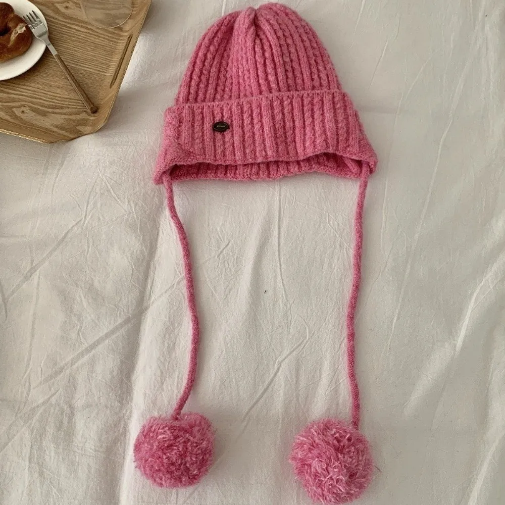 لطيف الشتاء Y2k محبوك قبعة سميكة لينة الدافئة بوم بوم قبعة متماسكة عادية يندبروف قبعات صغيرة الإناث