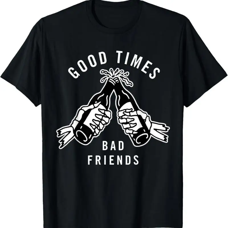 

Good Times Bad Friends X Beer Cheers Skeleton Blackwork T Shirt