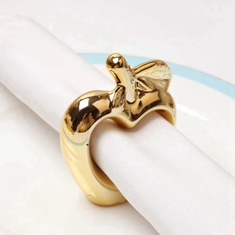 6Pcs Apple Napkin Rings, Metal Plated Apple Vintage Napkin Ring Buckle Holder For Dining Table Decoration