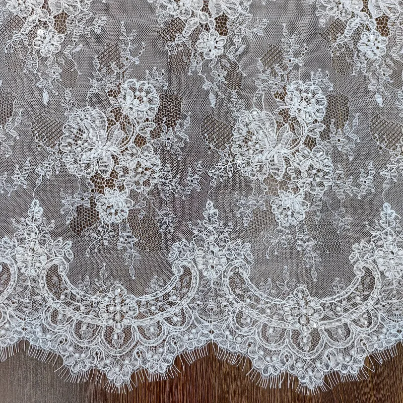 3Meters New Lace Fabric with Rope Thread Embroidery Beaded Sequins for DIY Wedding Dresses and Children's Wear 1.5Meters Wide