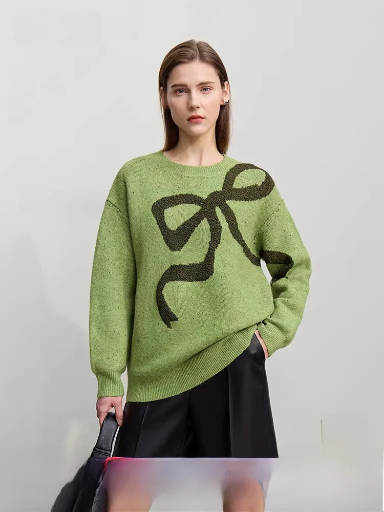 

Зимний повседневный шерстяной свитер с узором «узелок», цветной, с бахромой и цветочным принтом, женский длинный свитер с круглым вырезом