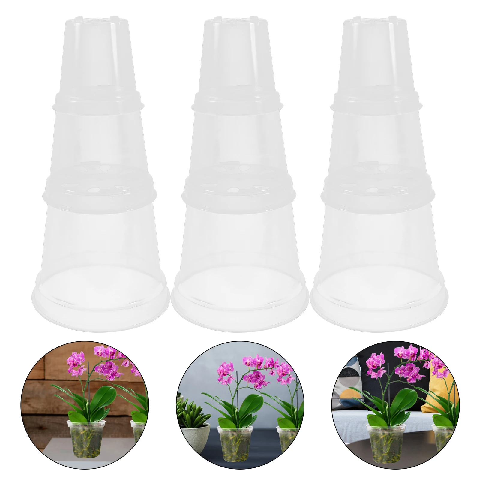 

9pcs Transparent Flower Pots Set 3 Sizes 3 4 5 Inch Thickened chid Planter pots for indoor plants plastic flower pots for indoor