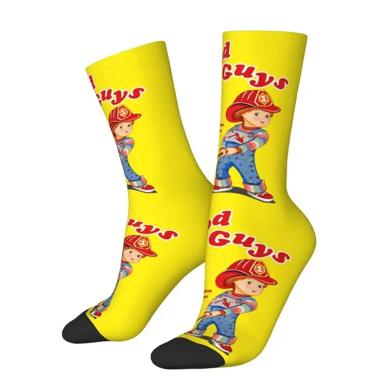 Cool Printed Good Guys Fireman Socks for Men Women Stretchy Summer Autumn Winter Child's Play Chucky Crew Socks