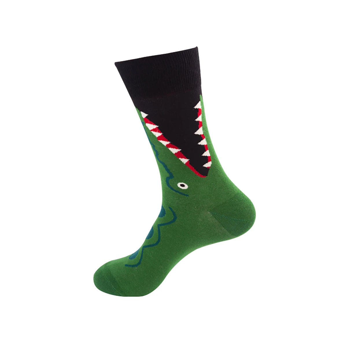 Big boys and teenagers cartoon crocodile patterned round neck socks, trendy socks, mid length socks - breathable and comfortable