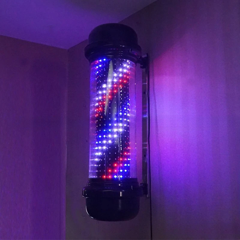 

LED Beauty Salon Turn Light, Lamp Cylinder Red, White and Blue LED Hair Salon Wall-mounted Turn Light