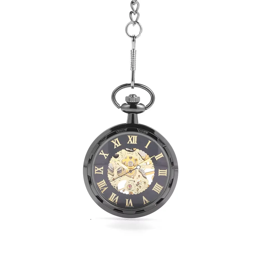 

8938 Retro black wheel Roman scale large pocket watch court creative gift value exquisite flip pocket watch
