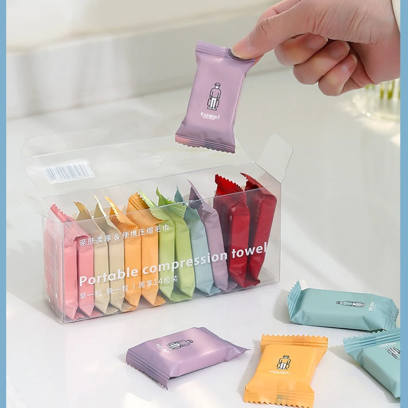 14pack Tablet 14Pcs Compressed Towel Travel Disposable Face Towel Cleaning Quick Drying Towel Pure Cotton Non-Woven