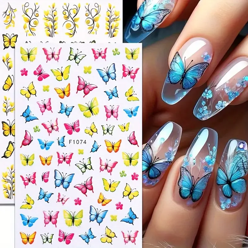 1pcs 3D สติกเกอร์เล็บผีเสื้อที่มีสีสันสําหรับเล็บอุปกรณ์เสริมศิลปะที่มีสีสันสติ๊กเกอร์การหักเหใช้ตกแต่งเล็บ