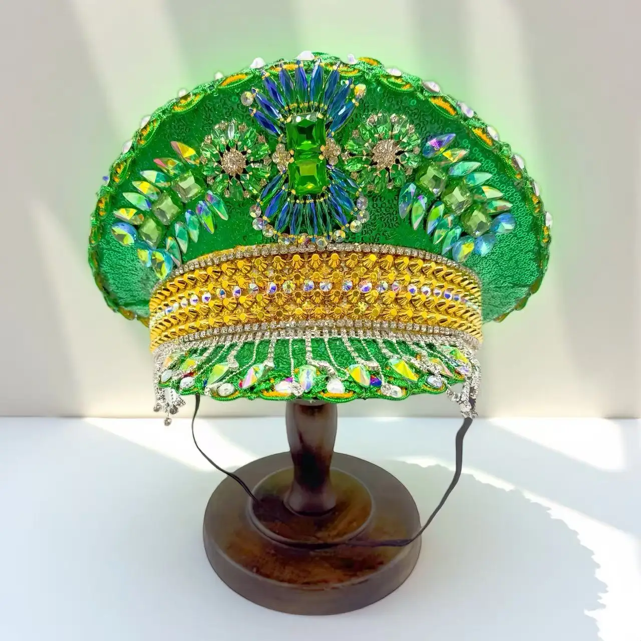 HongLuan Green Captain Hat Rhinestone for St. Patrick's Day Woman, Carnival Costume Hat Adult & Cosplay Female Accessories