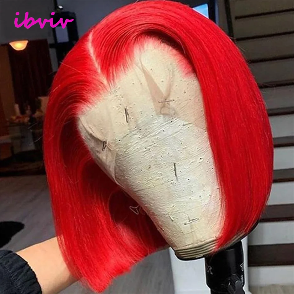 赤いボブウィッグ人毛13x4 HD透明ボブレースフロントウィッグ人毛装着簡単グルレスウィッグ人毛プレプラッキング済みウィッグ