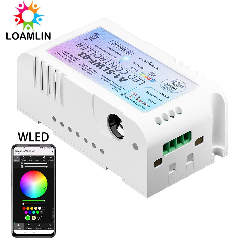 Smlight esp32 wled microfone rgbic pixels controlador led controle assistente de casa ws2812b ws2811 ws2813 ws2815 luz de tira led DC5-24V