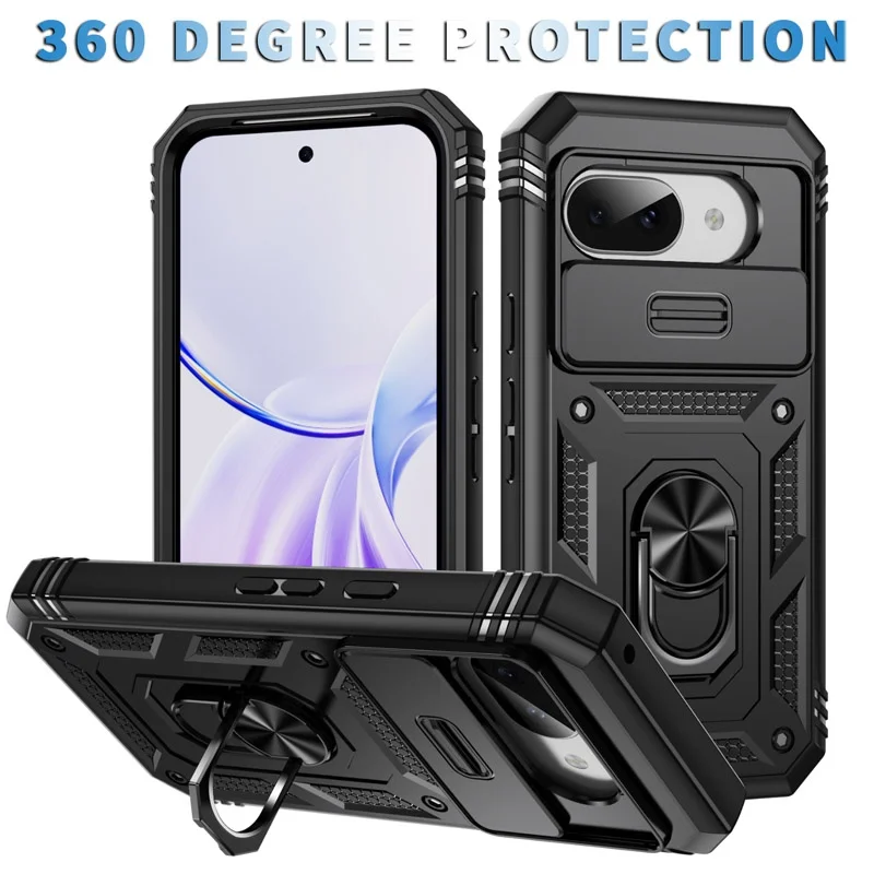 

360°Camera Proctive Phone Case for Google Pixel 10 Pro XL 9 9A 8 8A 7A 6 Magnetic Ring Holder Heavy Duty Anti-Drop Cover Hoesje