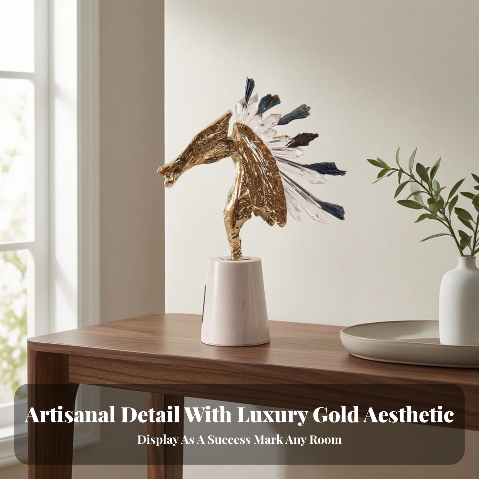 Horse Ornament Crystal Horse Figurine Decor Gold-Toned Modern for Living Room, Office
