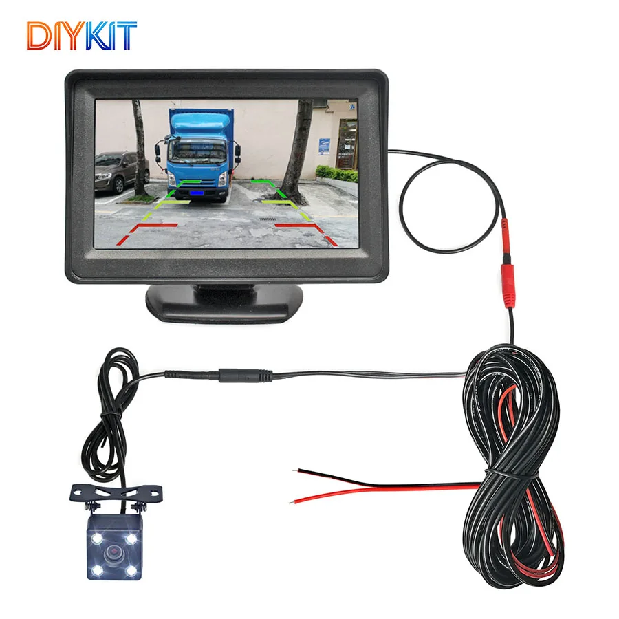 

DIYKIT 4.3inch Car Monitor Vehicle Rear View Reverse Backup LED Car Camera Video Parking System Easy Installation