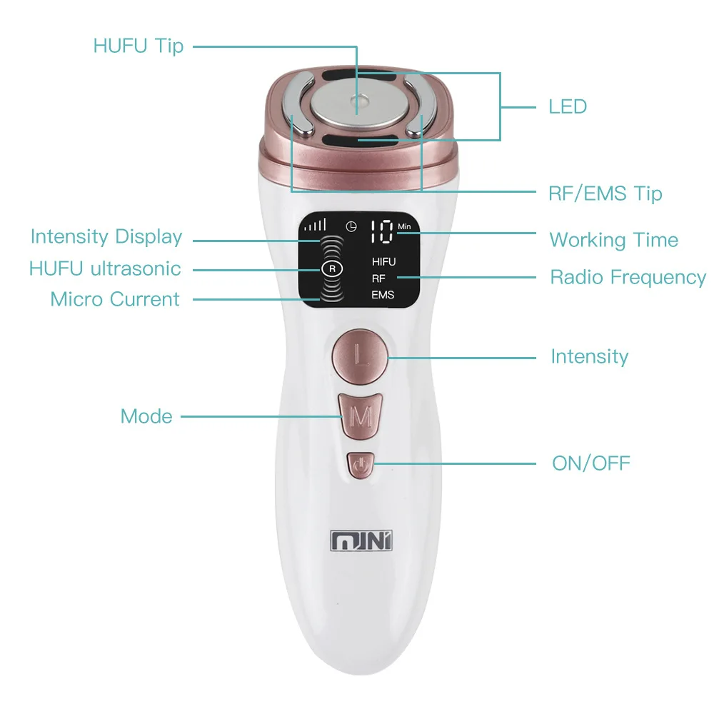 Mini HIFU Macchina per il viso Radiofrequenza Ultrasuoni Lifting del viso Massaggiatore RF EMS Anti Rughe Rafforzamento Strumenti per la cura della pelle del viso