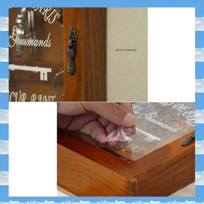 

A11I Wooden Key Box, Retro, Wall, Key Cabinet With Magnetic Door, Durable Solid Wood Storage With 6 Hooks-A Easy Install