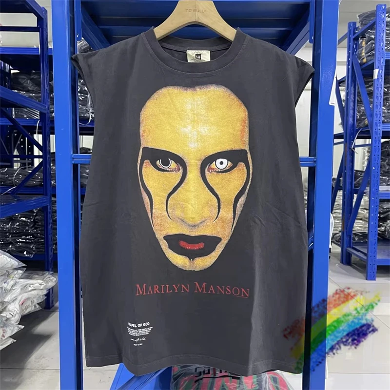 

Marilyn Manson Chapel of God Tank Tops Washed T Shirt Men Women Best Quality Tees Men's Clothing