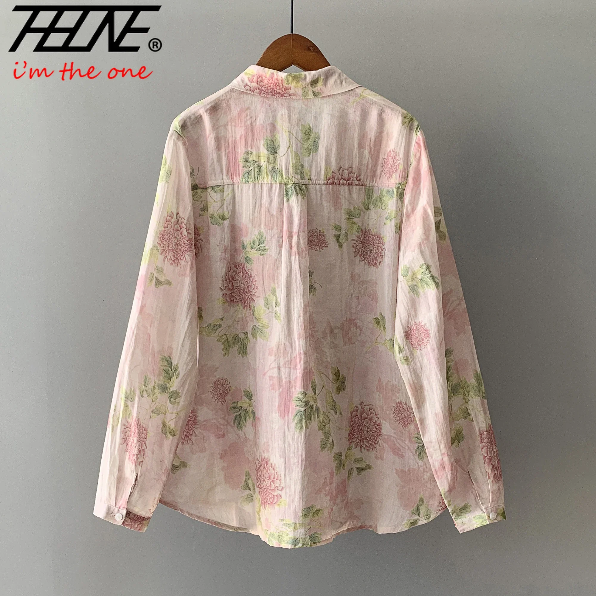 THHONE-Blusa feminina com estampa manga comprida, camisa solta, roupa vintage, moda casual, outono, inverno, nova