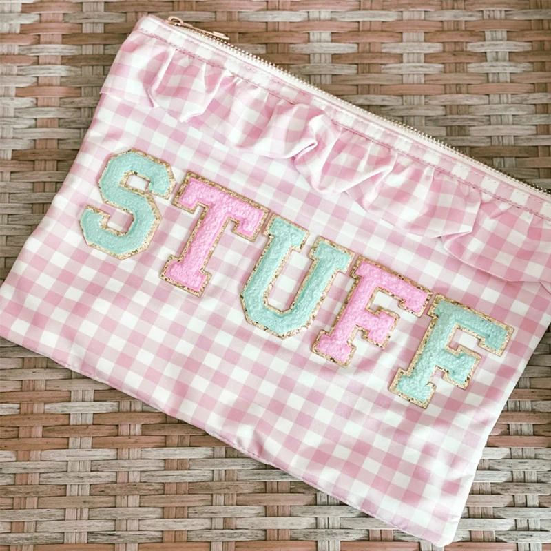 10pcs/set Plaid Makeup Bag Envelope Style Gingham Pouch Bag Travel Personalized Customized Cosmetic Bag Birthday Party Gift