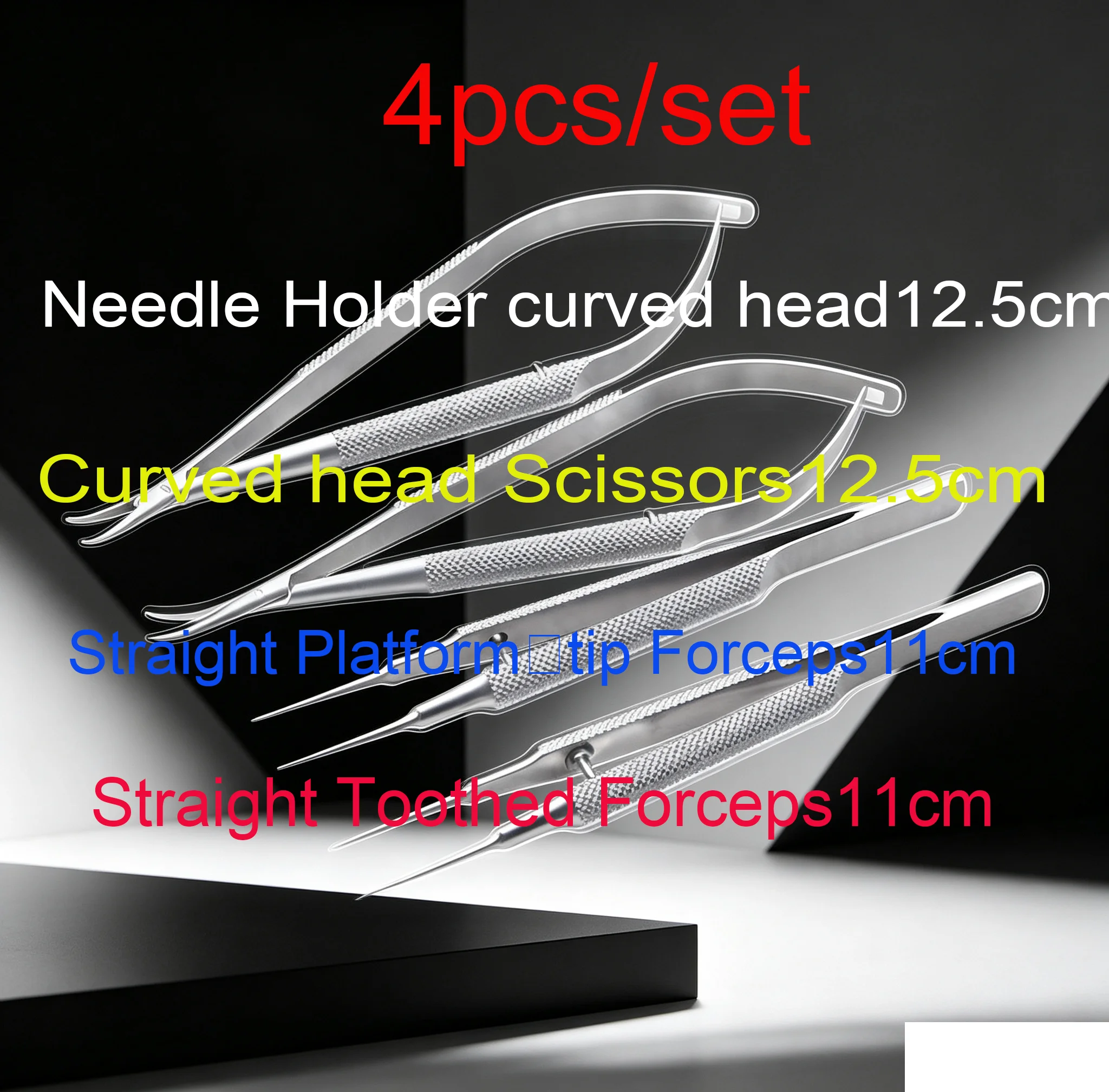 4pcs/set ophthalmic microsurgical instruments 12.5cm scissors+Needle holders +tweezers stainless steel surgical tool