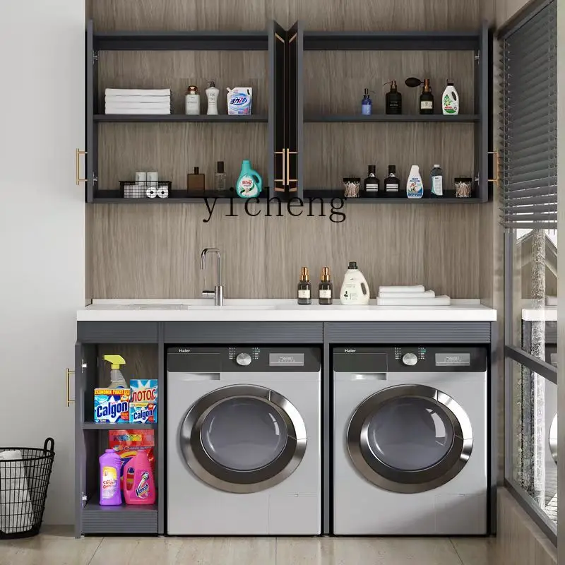 YFY  space aluminum balcony double washing machine cabinet custom laundry pool with washboard integrated cabinet
