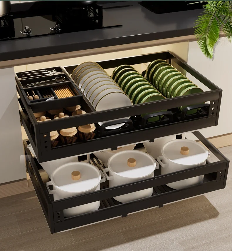 

shallow cabinet pull basket stainless steel kitchen cabinet drawer type dish basket damping rail