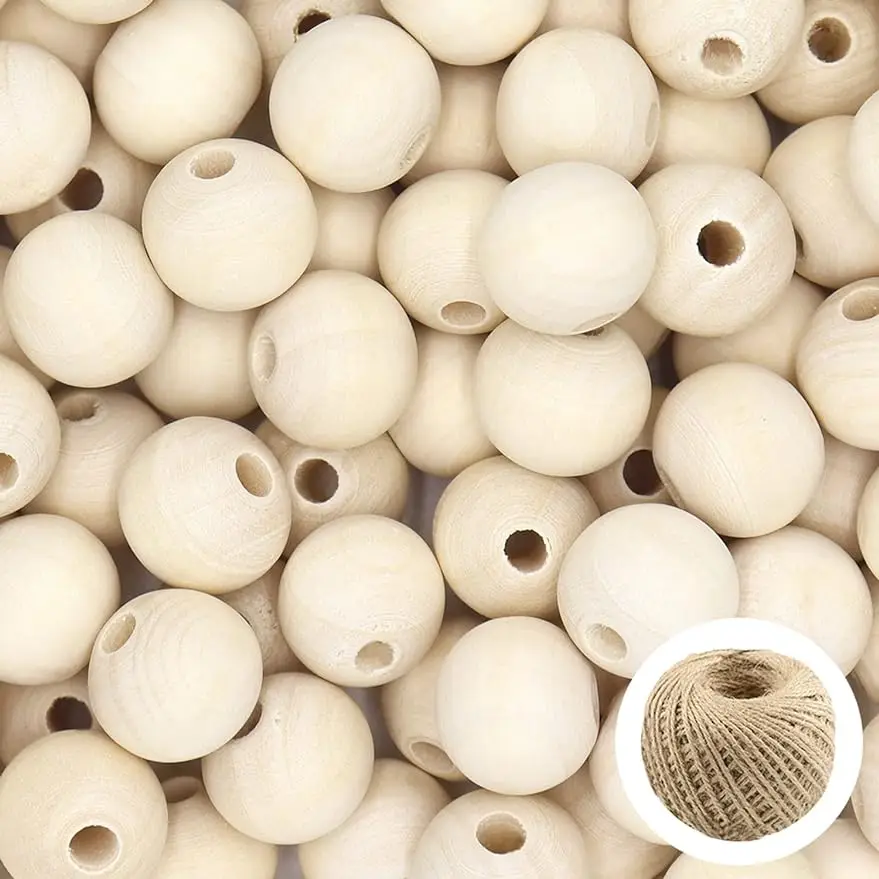 Wood Beads 100PCS 16/20mm  Natural Round Wooden Beads Unfinished Wooden Spacer Beads for Making Decorations and DIY Crafts