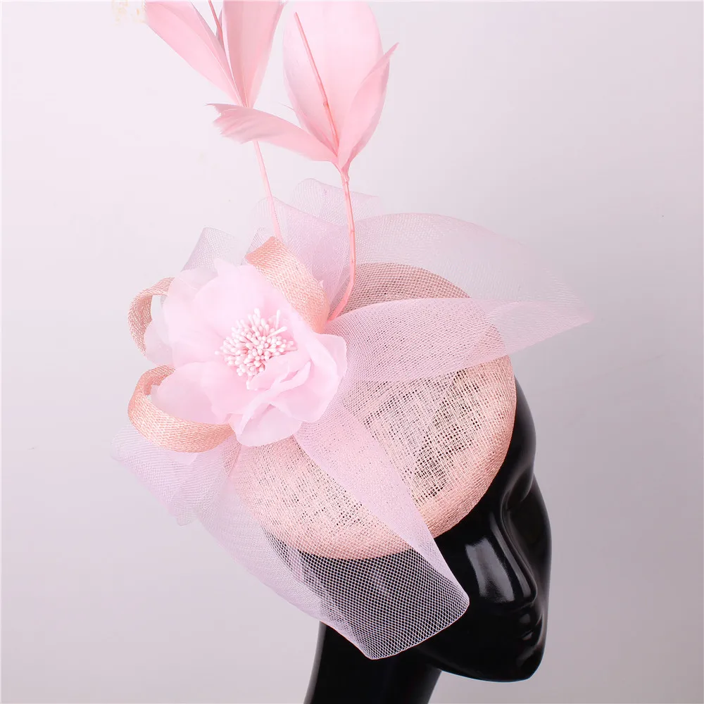 

Women Mesh Fascinator Hat Wedding Headwear Elegant Ribbon Flower 4-Layer Sinamay Hat Bridal Hair Pins Ladies Hair Accesories