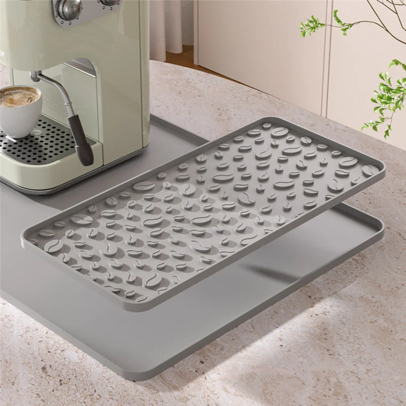 AF93-Silicone Coffee Mat 15.75X23.6Inch Coffee Bar Mat مع حصيرة تجفيف الأطباق القابلة للفصل حواف مقاومة للانسكاب