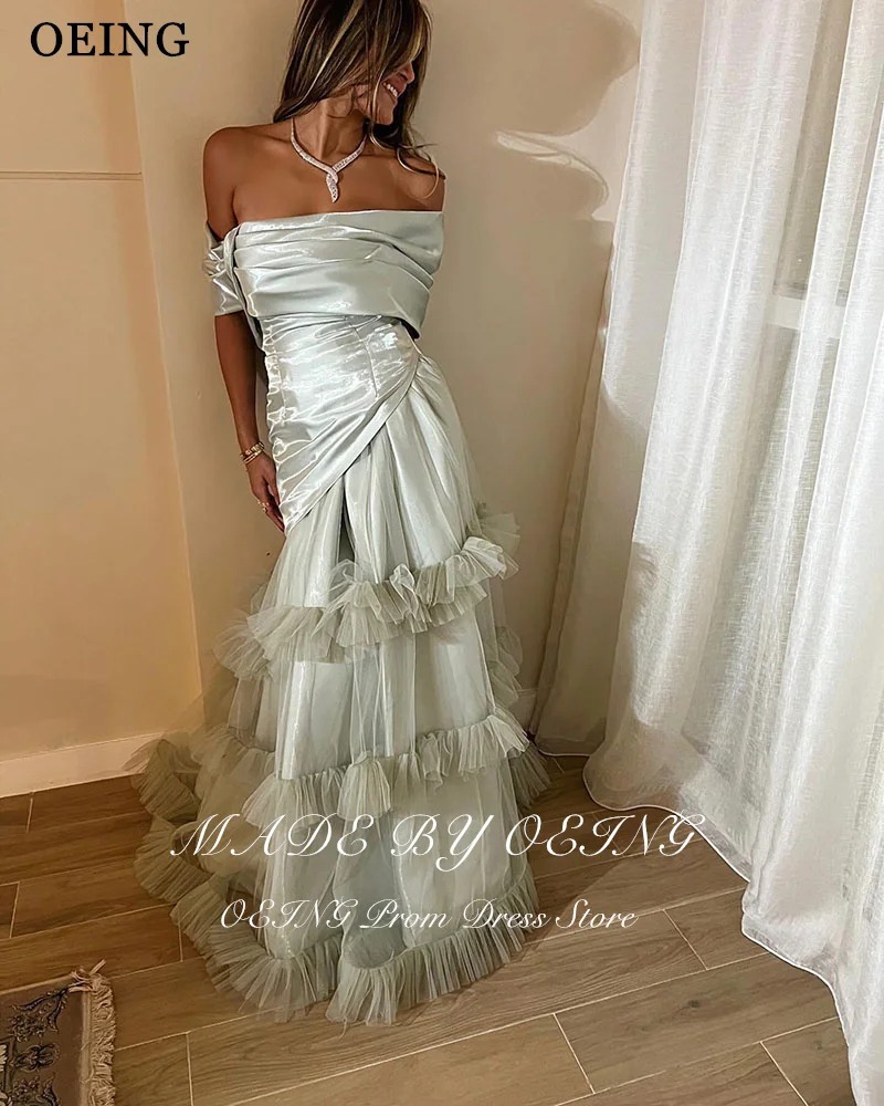 OEING Green Mermaid Elegant Prom Dresses Sweetheart Sleeveless Satin Floor Length Party Gowns Dress With Tulle Customized