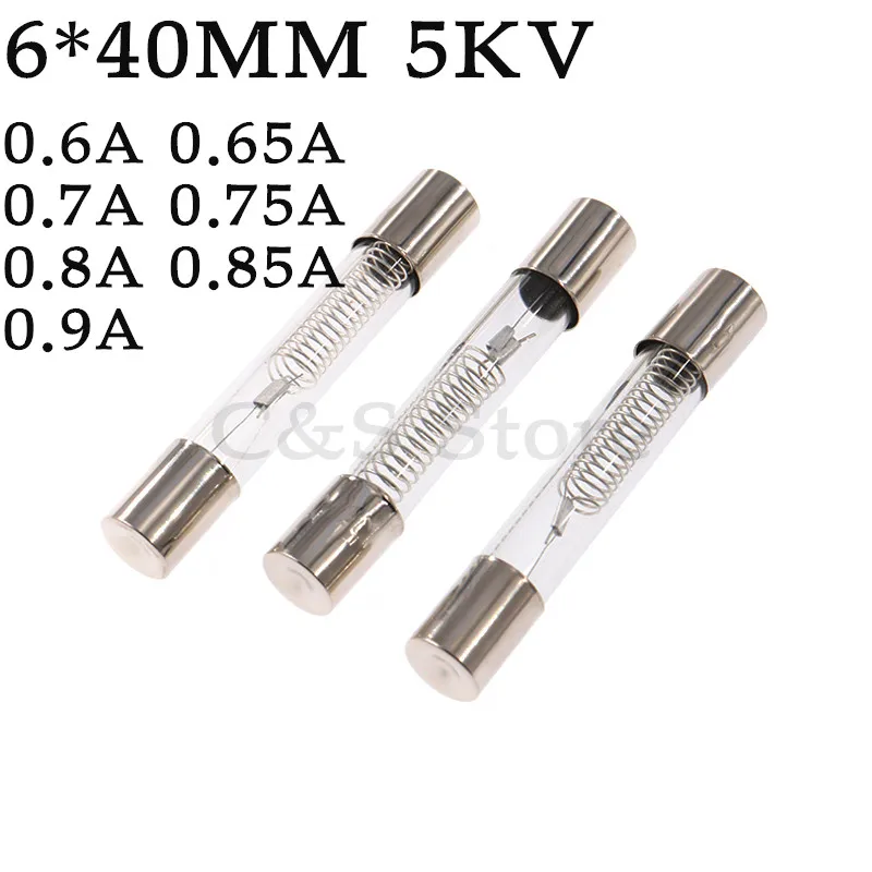 10PCS 5KV Special Microwave Oven Fuse 6*40mm 0.65A 0.7A 0.75A 0.8A 0.85A 0.9A Glass Tube Fuse 6x40mm High-Pressure Fuse