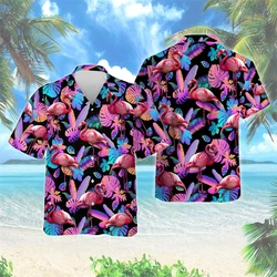 Newest Hawaiian Flamingo 3D Printed Beach Shirt Hawaii Flower Animal Shirts Men Clothes Vacation Lapel Blouse Bird Men Tops Tees