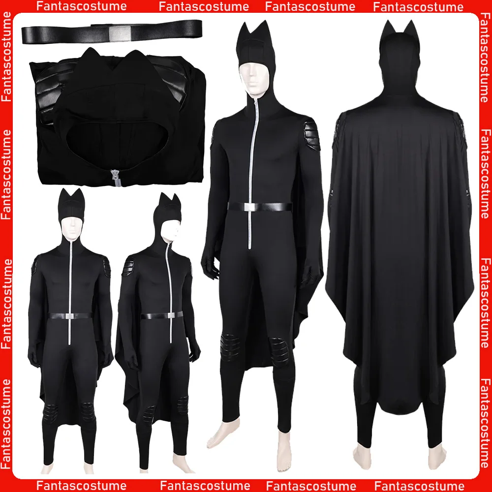 

Mr Wolf Cosplay Costume 2025 Cartoon GUYS Fantasia Men Black Jumpsuit Belt Outfit Halloween Carnival Party Dress Up Clothes Suit