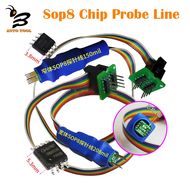 Sop8 Chip Probe Line Burn Write Read Thimble Hard Disk ROM Air Conditioner E Square SOIC8 8Pin 1.27 Test Clip For USB Programmer