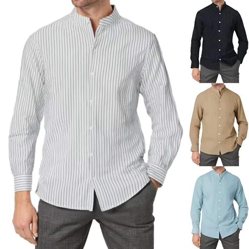 

Autumn Men's Light Luxury Striped Long-sleeved Shirt Light Casual Business Bottoming Shirt