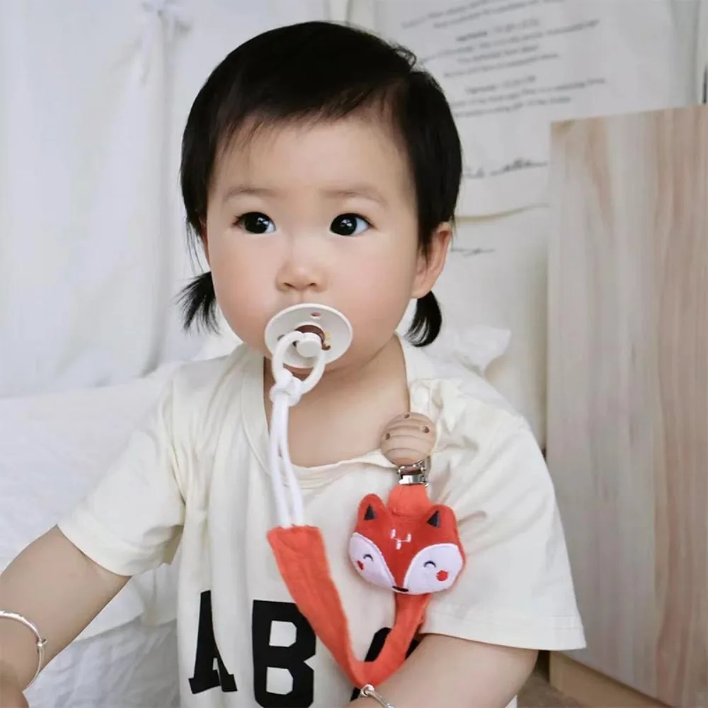 Cartoon Baby Cloth Pacifier Chain Animals Anti-lost Soother Holder Wood Clips Teether Straps Nipple Holder Clips Children